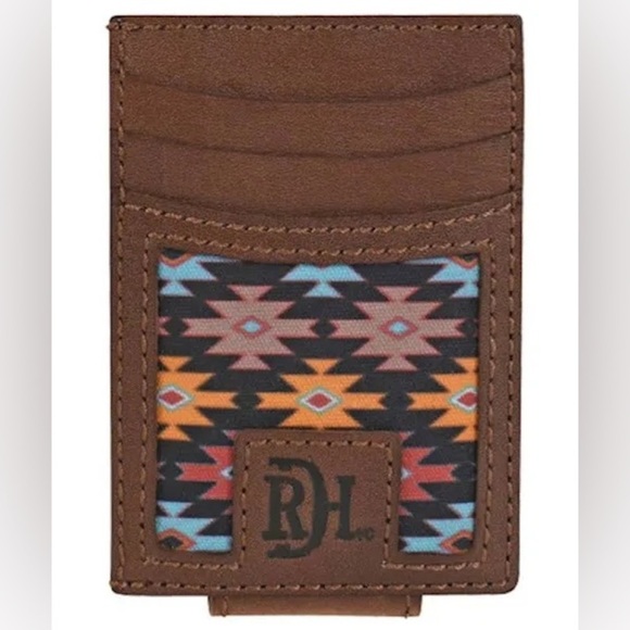 Red Dirt Hat Co Mens Leather Card Case Southwest Canvas NWT & Box - Picture 3 of 8